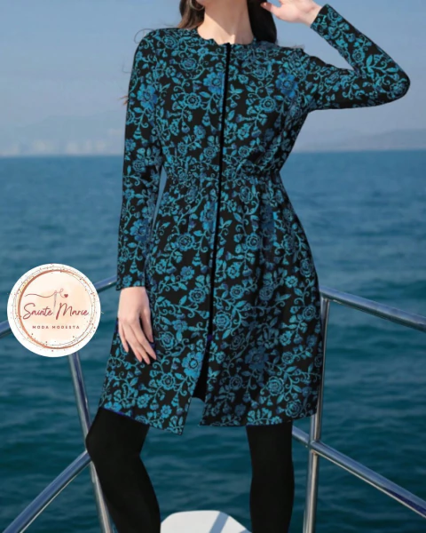 Roupa de Banho Estampa FLoral - PRAIA E PISCINA - Dignidade e Elegância na Praia - Sainte Marie Moda Modesta