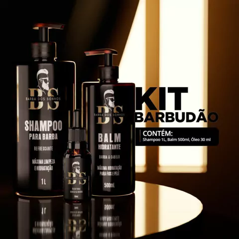 Kit Barbudão – Shampoo para Barba 1L, Balm 500ml, Óleo 30ml - comprar online
