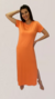 Vestido Longo Malha com Fendas cor Coral - comprar online