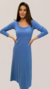 Vestido Canelado Manga Longa Azul