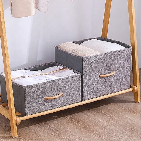 Caja plegable tipo lino y manija de madera