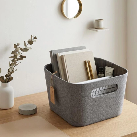 Organizador textil tipo lino gris y símil bamboo