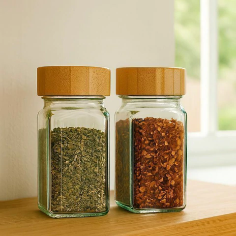 Especiero cuadrado con tapa de bamboo premium - comprar online