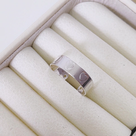 Anel regulavél c/ corações - Banhado á prata 925 - comprar online