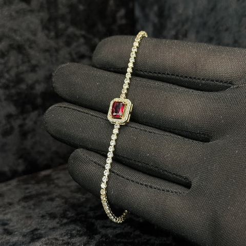 PULSEIRA FEMININA CRAVEJADA EM PEDRAS VERMELHA - 1MM