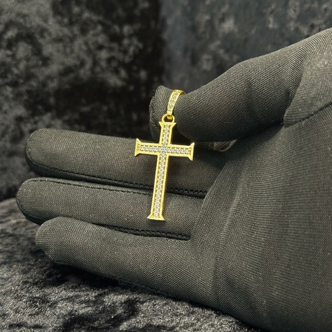 PINGENTE CRUZ CRAVEJADA BRANCA - P (até 4mm)