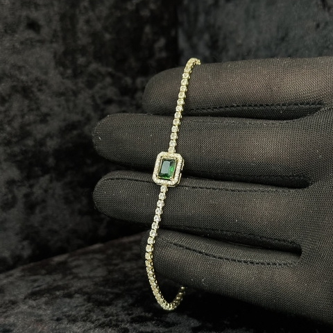 PULSEIRA FEMININA CRAVEJADA EM PEDRAS VERDE - 1MM