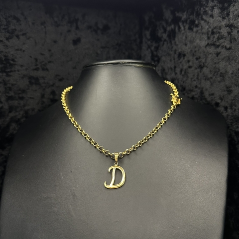 COLAR ELO PORTUGUÊS + PINGENTE INICIAL LISO VAZADO - 5MM / 45CM