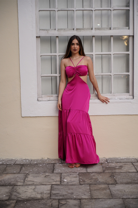 vestido amarílis fúcsia