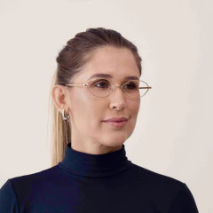 Armação Óculos de Grau Vincex — Oval Amendoada | Metal Dourado Fino | Lente Transparente | Feminino