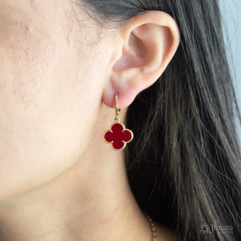 Brinco Argola Trevo Grande Vermelho Virgínia