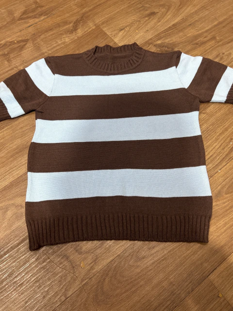 Blusa Listrada Manga Curta gola careca - Aleida Modas