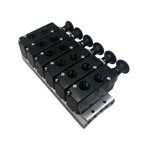 Bloco Manifold Com 6 Válvulas Pneumáticas 5/2 Vias Rosca 1/4 Com Botão - comprar online