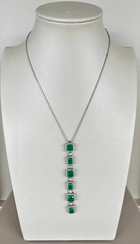 Colar fusion esmeralda zirc. branca gravatinha verde