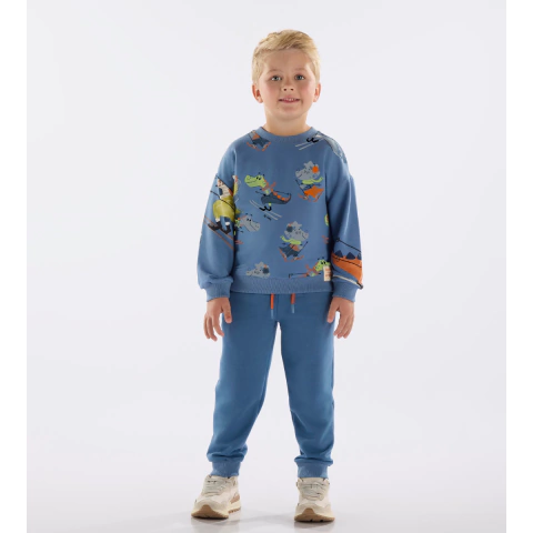 Conjunto em moletom azul dinossauros Up Baby