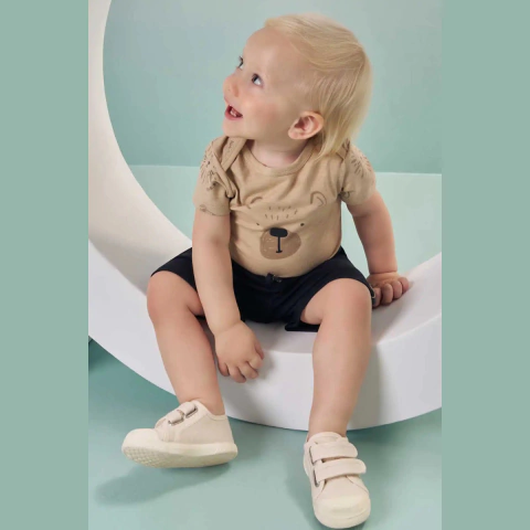 Conjunto body marrom ursinho e bermuda Luc Boo