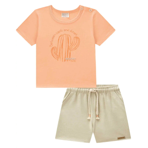 Conjunto camiseta laranja cacto e bermuda Luc Boo
