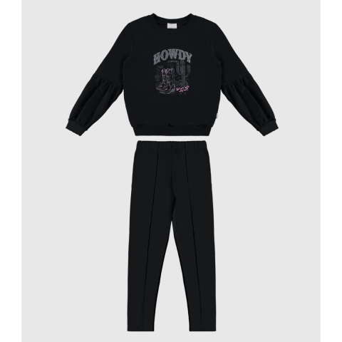Conjunto moletom flanelado preto Howdy Malwee Kids