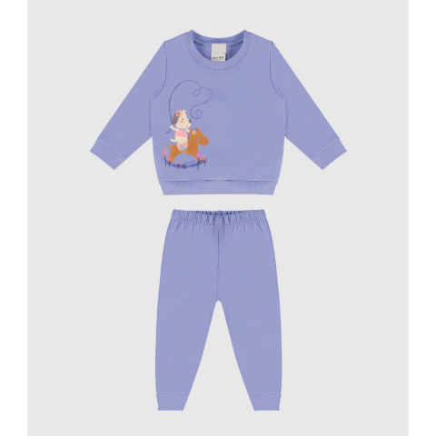 Conjunto moletom flanelado roxo cavalinho Malwee Kids