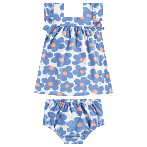 Vestido com calcinha flores azuis Malwee Kids