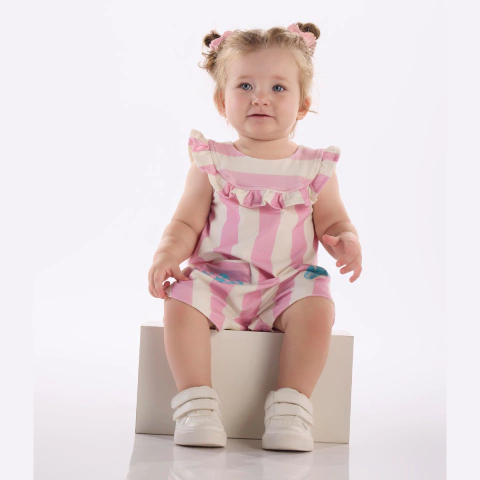 Macaquinho listrado rosa Três e Já