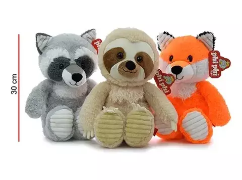 Peluche Phi Animales Perezoso/Mapache/Zorro 30cm