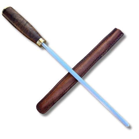 Chaira Revestimento em cromo-duro 10 polegadas, com corpo em aço carbono, cabo de madeira nobre com acabamento em latão polido premium, ideal para alinhar fios de facas de aço carbono ou aço inox.