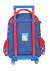 Mochila de rodinhas azul com detalhes vermelhos e estampas do Super Mario.