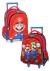 Mochilas de rodinha do Super Mario, uma com a imagem do Mario e outra com Mario e Luigi, em fundo vermelho.