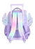 Mochila de rodinhas lilás com asas brilhantes e alças coloridas em degradê