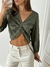 Blusa lino spandex escote V con frunce regulable Albali - tienda online