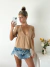 Blusa lino spandex espalda abierta con volado y lazo Camerun en internet