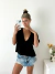 Blusa lino spandex espalda abierta con volado y lazo Camerun - comprar online