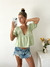 Blusa lino spandex espalda abierta con volado y lazo Camerun