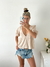 Blusa lino spandex espalda abierta con volado y lazo Camerun - tienda online