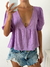 Blusa lino spandex espalda abierta con volado y lazo Camerun - Augusta