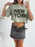 Remera algodón manga oversize terminación al corte New york brooklyn Peronybr