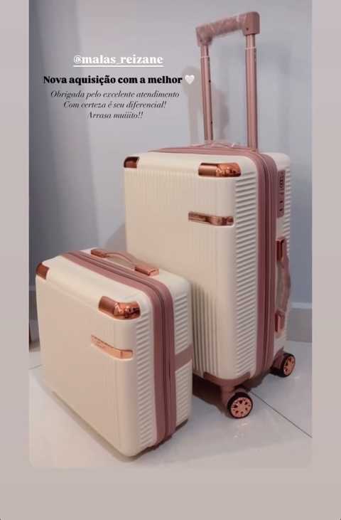 Mala 10kg e frasqueira BEGE com detalhes Rose Gold