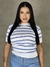 Blusa feminina listrada tricot PREMIUM manga curta golinha alta z4ra - B2 Wear