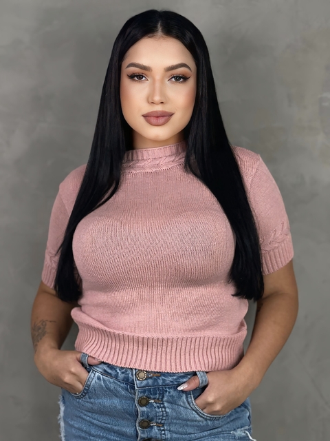 Tricot Cropped manga curta Nobreza