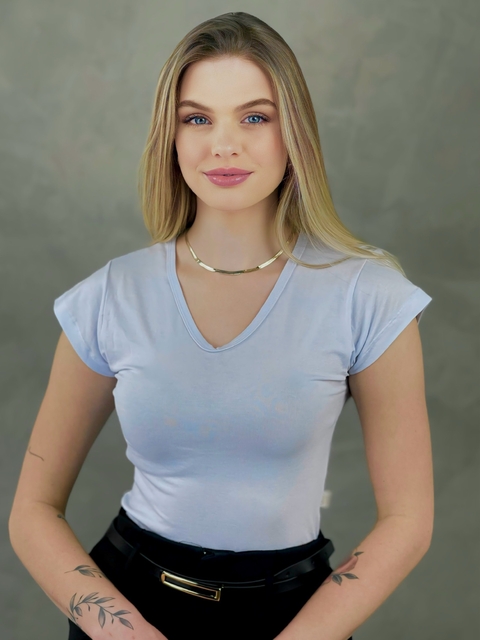 Blusa Feminina Basica baby look - COR BRANCO - P ao GG veste N50 Plus Size Manga Curta gola V camiseta Viscolaycra