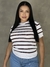 Blusa feminina listrada tricot PREMIUM manga curta golinha alta z4ra