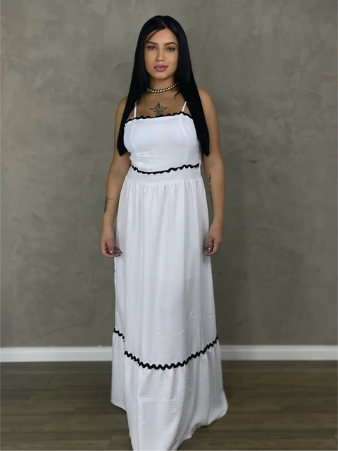 VESTIDO LONGO COM DETALHES DE ONDA BRANCO