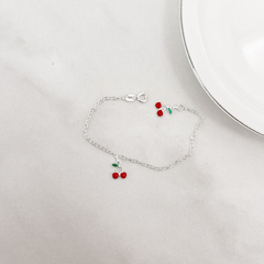 Pulseira infantil pingentes cerejas 8mm