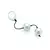 Bolas Kegel metálicas de color plateado unidas por un cordón negro con un anillo en un extremo.