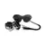 Kit de fectiche con antifaz ciego, esposas con detalles en plateado regulable y latigo chico de 30 cm 