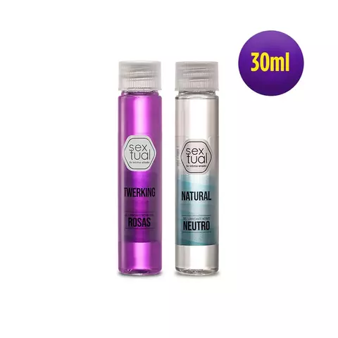 Kit de lubricantes Sextual de 30ml, incluye variedades Twerking Rosas y Natural Neutro.