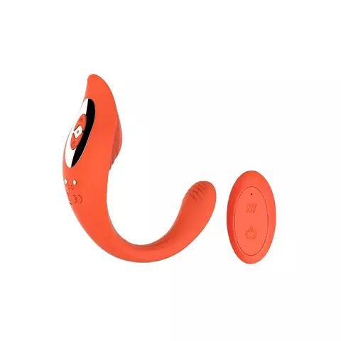 Vibrador de pareja ST Hanna 8 en color naranja, con control remoto y diseño ergonómico.
