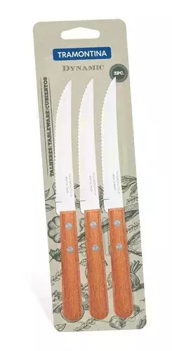Cuchillo carne 5" madera Dynamic blister x 3 Tramontina