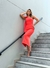 Vestido Midi Com Decote Assimétrico e Aplicação de Maxi Laço Honeymoon Laranja Ref 2289
